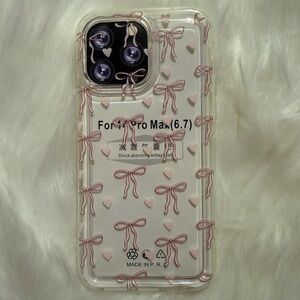 Clear Pink Bow Pattern Phone Case for iPhone 14 Promax